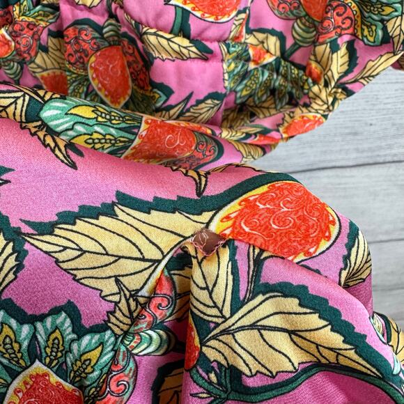 Aakaa Women's Pink Leaf Satin Dramatic Hem Long Sleeve Dress Size Medium - Picture 7 of 9